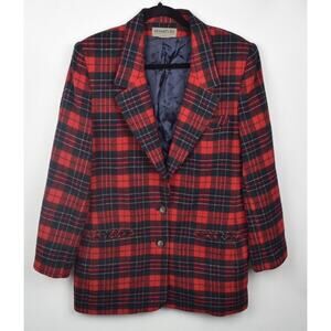 Vintage Plaid Wool Blazer Red Long Sleeve Signature Expression Womens Size 10